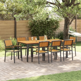 Juego de Comedor de Jardín Conjunto de 9 Negro Metal Duradero