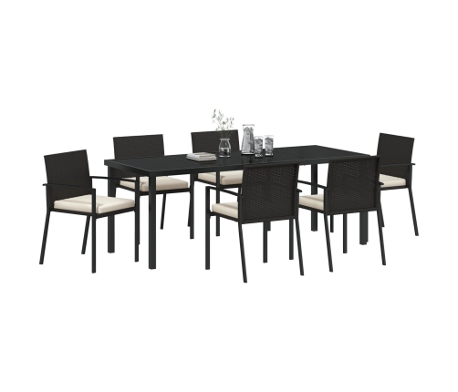 Conjunto de Comedor de Jardín de 7 Piezas de Ratan Negro