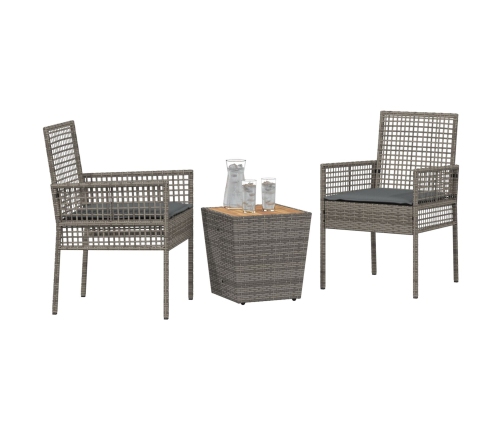 Conjunto de Bistro de Jardín de 3 Piezas con Cojines Gris de Poliratán