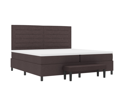 Cama con Base de Resortes con Colchón & Banco Marrón Oscuro 200x200 cm Tela