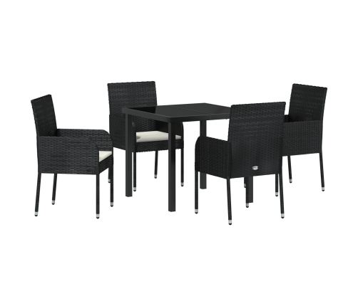 Set de Comedor de Jardín de 5 Piezas  con Cojines Negro Poliratán