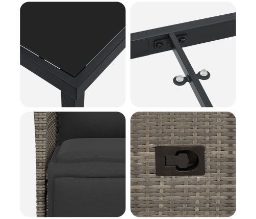 Set de Comedor de Jardín de 7 Piezas con Cojines Gris Polirratán