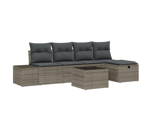 Conjunto de Sofá de 6 Piezas  con Cojines Gris Poliratán