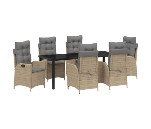 Juego de Comedor de Jardín de 7 Piezas con Cojines - Beige - Ratán Poliéster