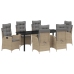 Juego de Comedor de Jardín de 7 Piezas con Cojines - Beige - Ratán Poliéster