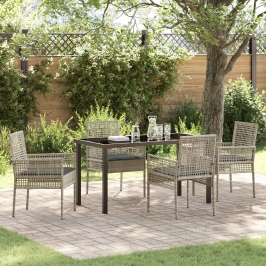 Juego de Comedor de Jardín de 5 Piezas con Cojines Gris Claro de Ratán PE