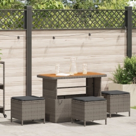 Juego de Comedor de Jardín de 4 Piezas con Cojines Gris de Poliratán y Acacia