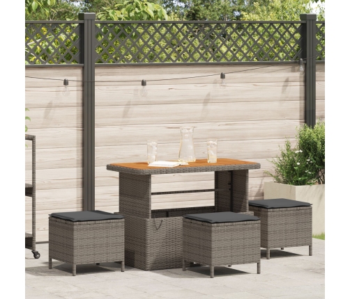 Juego de Comedor de Jardín de 4 Piezas con Cojines Gris de Poliratán y Acacia