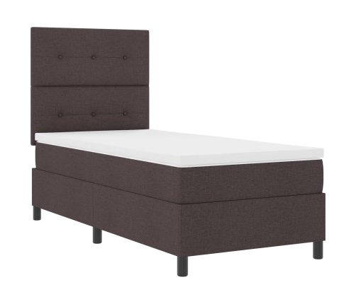 Cama con Somier y Colchón Marrón Oscuro 90x200 cm de Tela