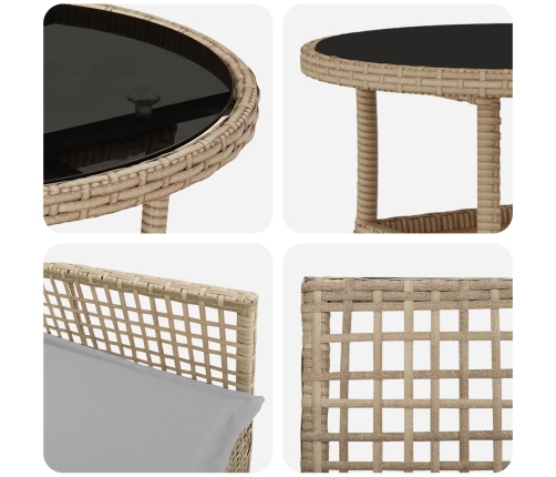 Juego de Comedor de Jardín Set de 3 Beige Mimbre, Vidrio Duradero