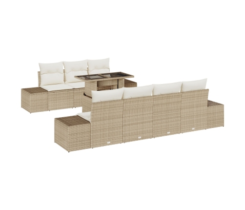 Conjunto de sofá de jardín de 8 piezas con cojines Beige Ratán sintético