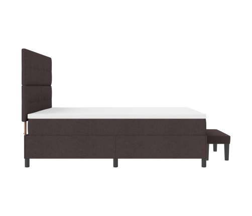Cama con Box Spring  con Colchón y Banco Marrón Oscuro 200x200 cm Tela