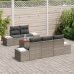 Set de Sofás de Jardín de 6 Piezas con Cojines Gris Ratán Polimérico Acacia