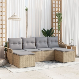 Set de sofá de jardín de 6 piezas con cojines color beige de ratán versátil