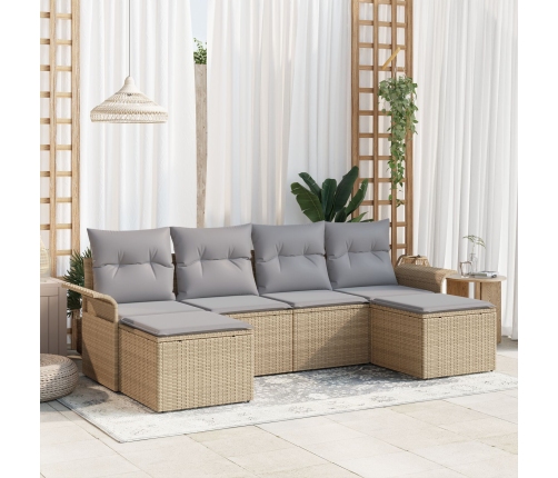 Set de sofá de jardín de 6 piezas con cojines color beige de ratán versátil