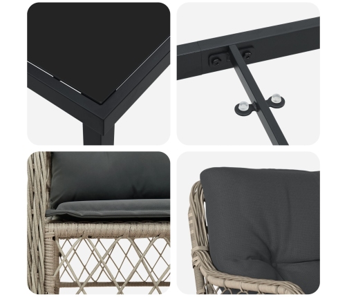 Set de Comedor de Jardín de 7 Piezas  con Cojines Gris Claro Poliratán