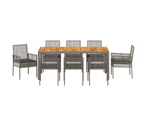 Conjunto de Comedor de Jardín de 9 Piezas con Cojines Gris Ratán Poliéster