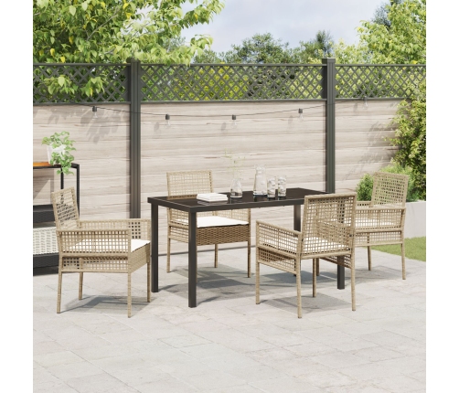 Juego de Comedor de Jardín de 5 Piezas con Cojines Beige de Ratán