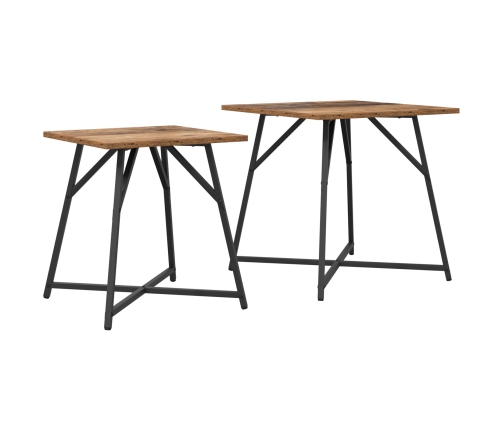 Mesa Auxiliar  2 pcs Madera Vieja, Madera Ingenierada y Metal