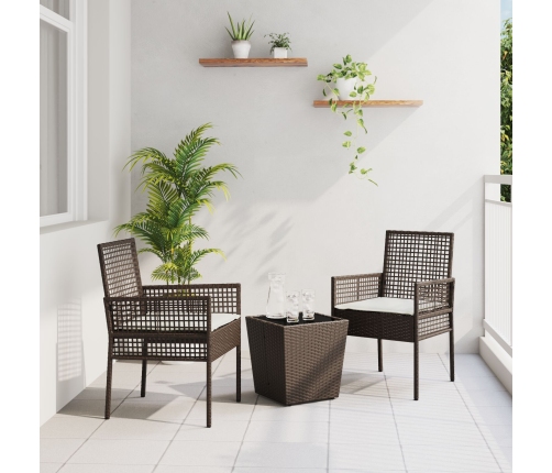 Conjunto de Bistro de Jardín de 3 Piezas  con Cojines Marrón de Poliratán