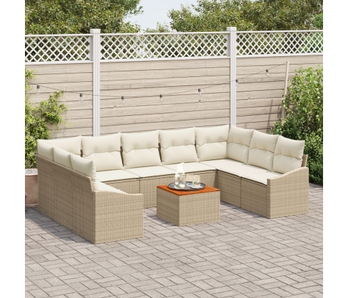 Juego de Sofás de Jardín de 10 Piezas con Cojines Beige Poliratán Acacia