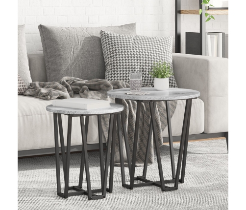 Mesa auxiliar  de 2 piezas en gris Sonoma, hecha de madera y metal