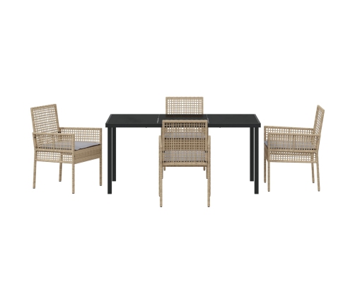 Juego de Comedor de Jardín de 5 Piezas con Cojines Beige Ratán Poliéster