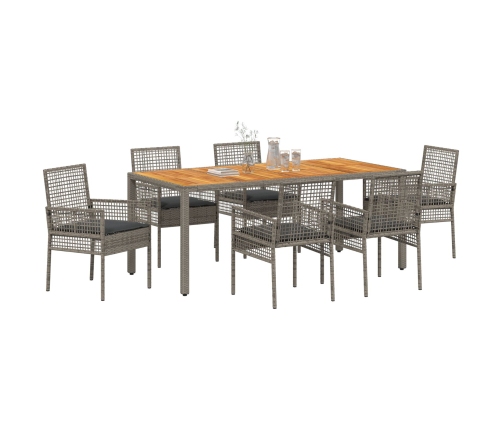 Set de Comedor de Jardín  de 7 piezas con Cojines Gris de Poliratán