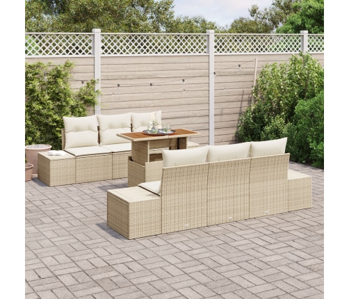 Conjunto de Sofá de Jardín  7 Piezas Beige, Crema Ratán, Tela