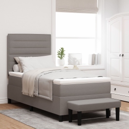 Cama con Base de Resorte con Colchón y Banco Taupe 100x200 cm Tela