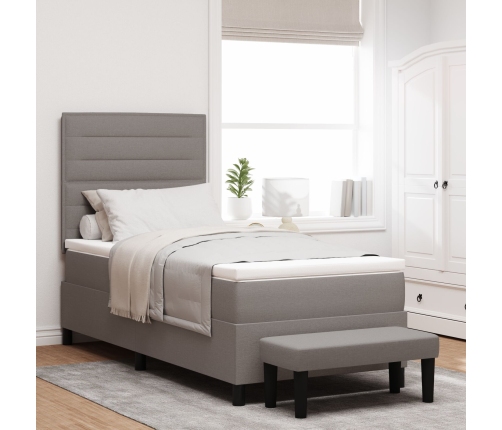 Cama con Base de Resorte con Colchón y Banco Taupe 100x200 cm Tela