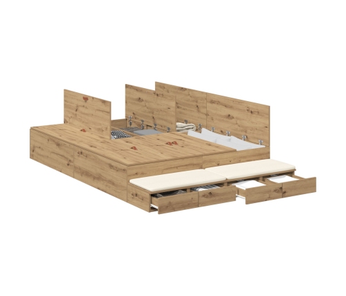 Estructura de cama con almacenamiento  Roble artesanal