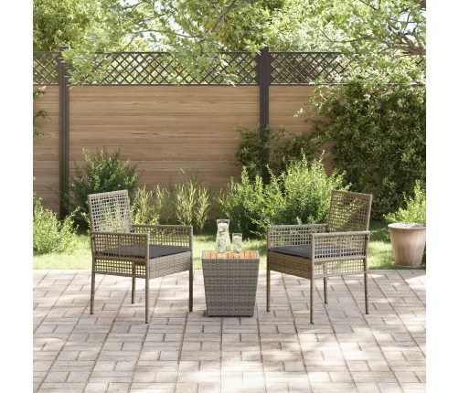 Conjunto de Bistro de Jardín de 3 Piezas con Cojines Gris de Poliratán