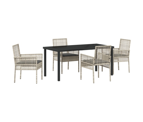 Conjunto de Comedor de Jardín de 5 Piezas con Cojines Gris Claro Poliratán