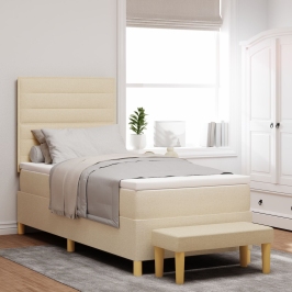 Cama de muelles y banco crema 100x200 cm tela