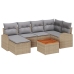 Conjunto de Sofá de Jardín  de 7 Piezas con Cojines Beige Poliratán Acacia