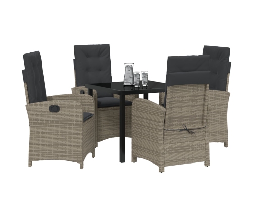 Set de Comedor de Jardín de 5 Piezas  con Cojines de Rattan Poliéster Gris