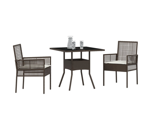 Conjunto de Comedor de Jardín  de 3 Piezas Marrón Ratán Poliéster