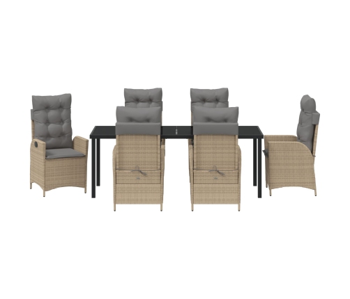Juego de Comedor de Jardín de 7 Piezas con Cojines - Beige - Ratán Poliéster