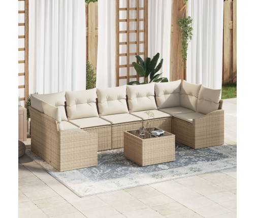 Juego de Sofás de Jardín de 8 Piezas con Cojines Beige Poliratán