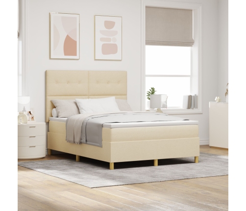 Cama con somier y colchón Crema 140x190 cm Tela