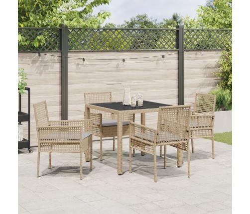 Juego de Comedor de Jardín de 5 Piezas con Cojines Beige de Poliratán