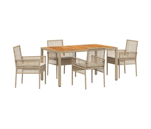 Juego de Comedor de Jardín  de 5 Piezas con Cojines Beige de Ratán Poliéster