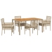 Juego de Comedor de Jardín  de 5 Piezas con Cojines Beige de Ratán Poliéster