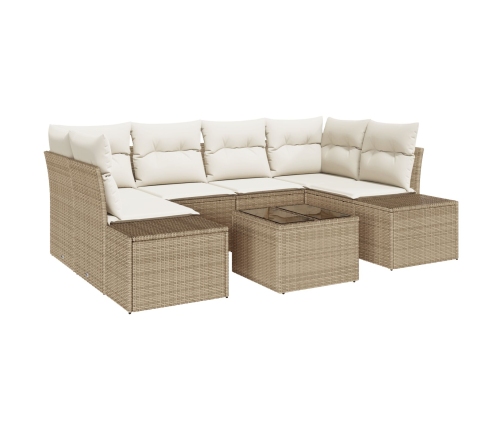Conjunto de Sofás de Jardín  de 7 Piezas con Cojines Beige Poliratán