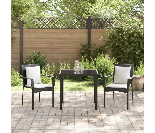 Set de Comedor de Jardín  de 3 Piezas con Cojines Negro Poliratán