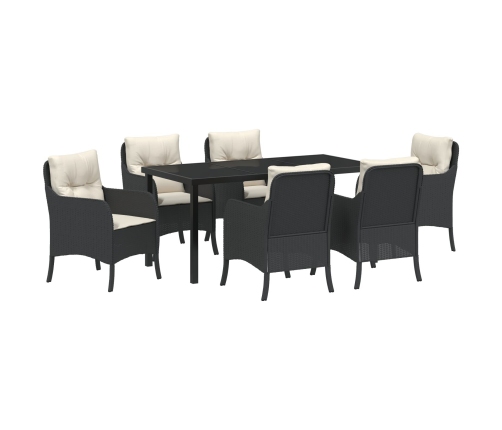 Set de Comedor de Jardín  7 Piezas con Cojines Negro Poliratán