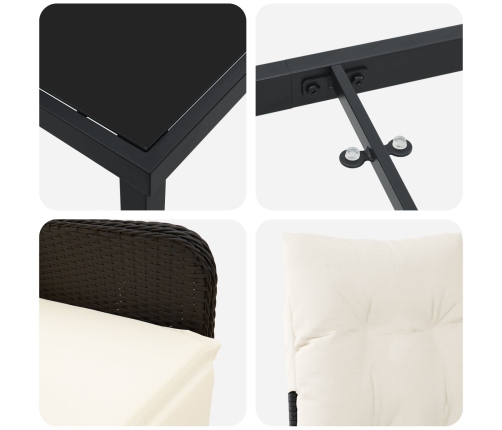 Set de Comedor de Jardín de 3 Piezas con Cojines de  Poliratán Negro