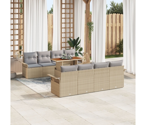 Juego de Sofá de Jardín de 9 Piezas con Cojines Beige Ratán Poli Acacia