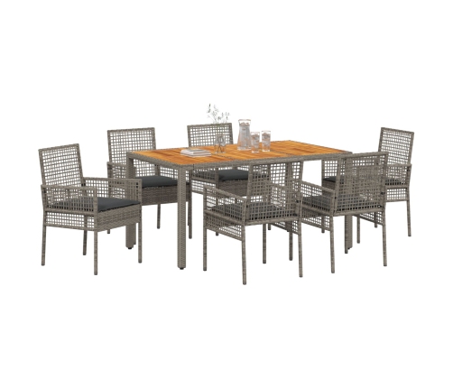 Juego de Comedor de 7 Piezas con Cojines en Gris Poliratán